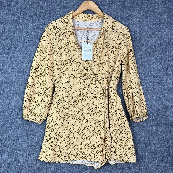 Zara Other - NEW Zara Girls Mini Romper Dress yellow Leopard Like Wrap Tie Crossover Size 13-